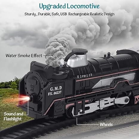 Rechargeable Train Track Set with Smoke, Sound & LED Lights