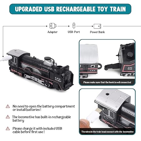 Rechargeable Train Track Set with Smoke, Sound & LED Lights